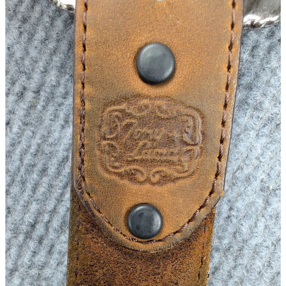 Tony Lama Tooled Leather Belt Nocona Buckle Womens 38 Brown Silver Tone Bull - Picture 8 of 9
